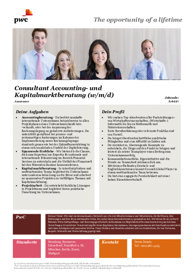 PwC: Consultant Accounting- und Kapitalmarktberatung (m/w/d)